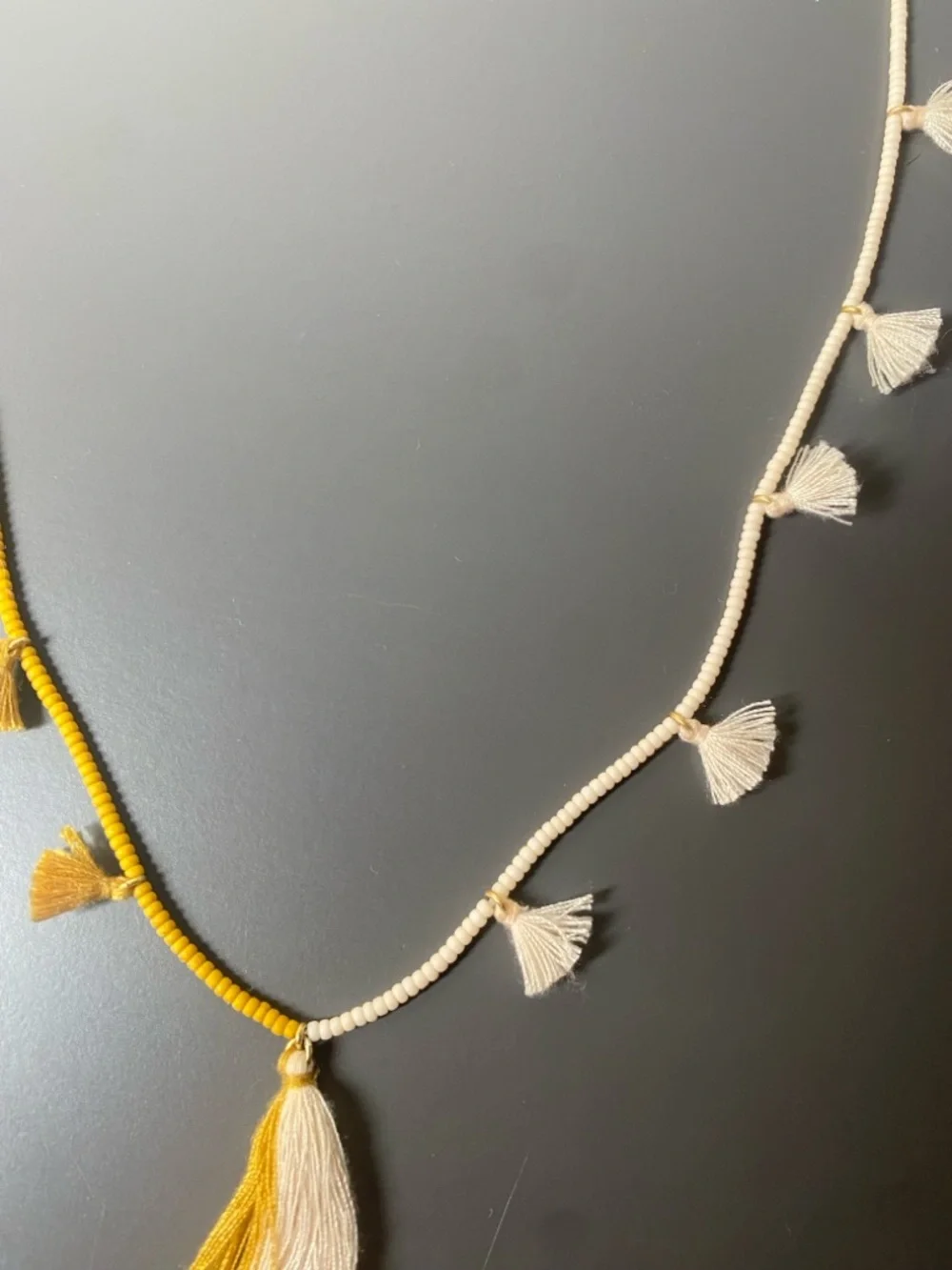 Madewell Cream and Yellow Seed Bead Necklace with Matching Small Tassels - Picture 3 of 5
